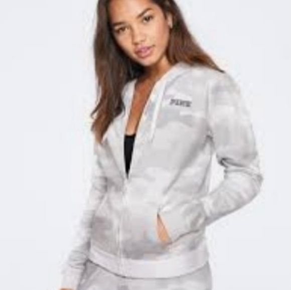 PINK Victoria Secret White & Gray Zip Up Hoodie - Picture 14 of 14